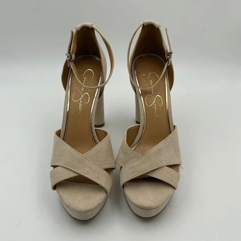 Jessica Simpson Irbella Sandals Womens 8.5 Beige Platform Block Heel‎ Glam